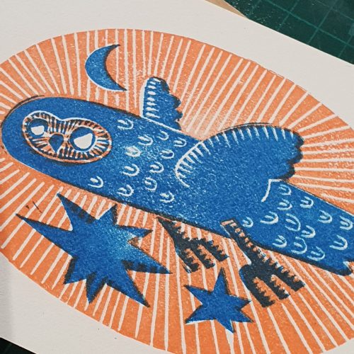 Chouette linogravure