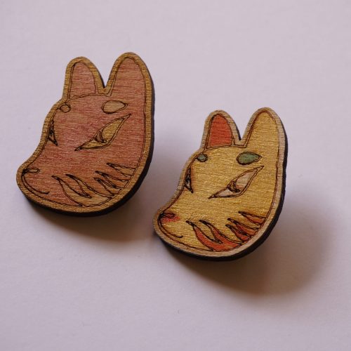 Kitsune  broche peinte à la main